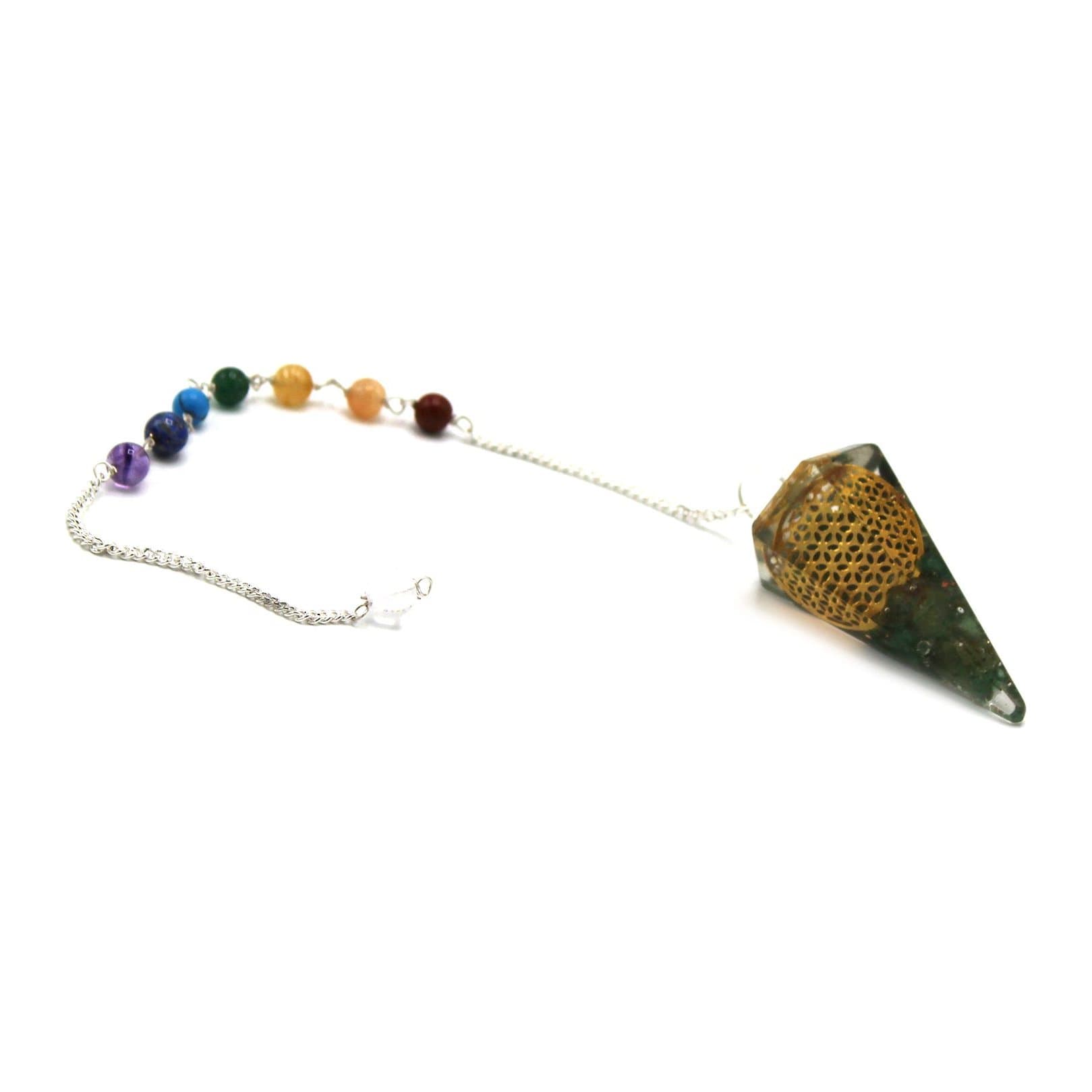 Orgonite chakra pendulum with Flower of Life design