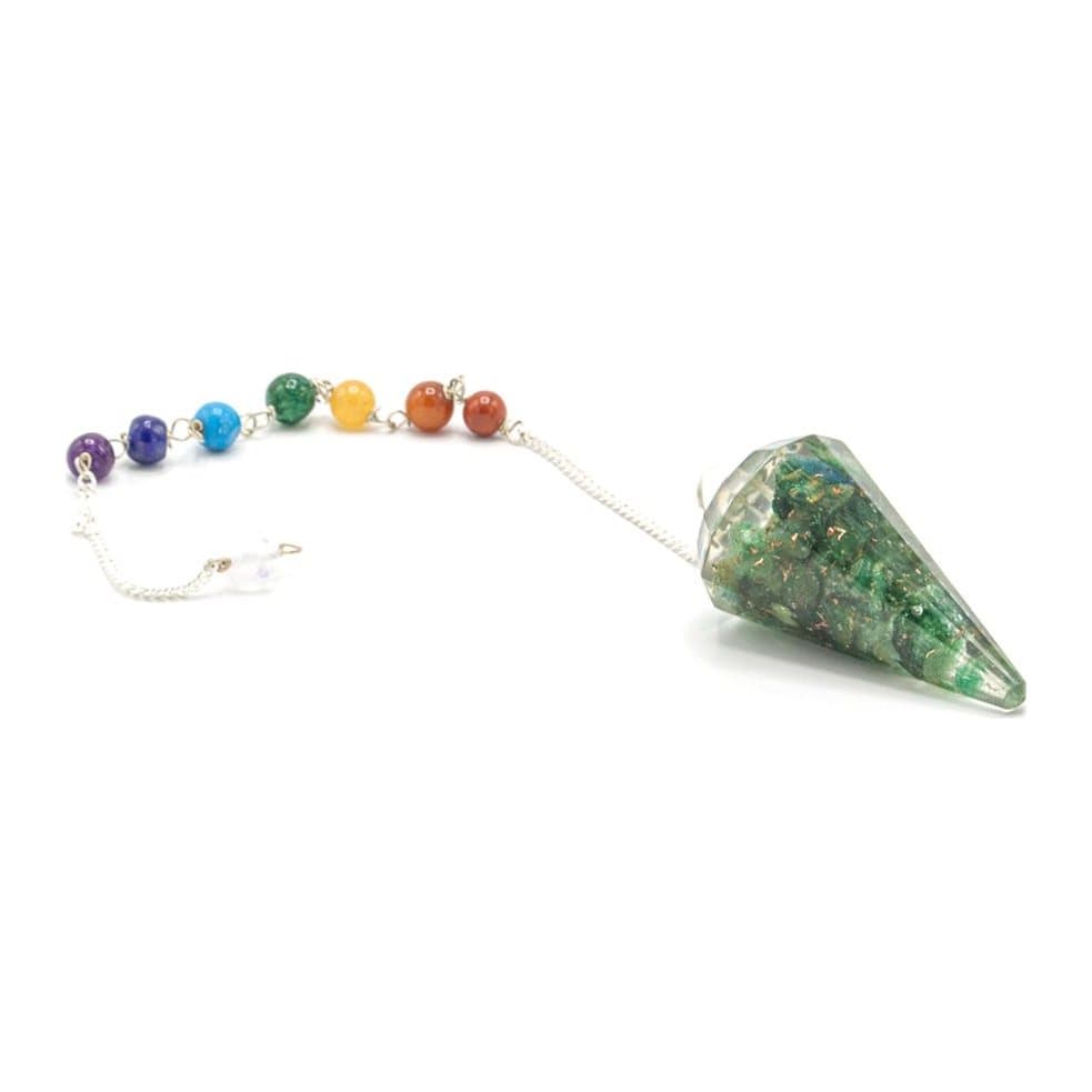 Small orgonite pendulum of resin and metal with green aventurine