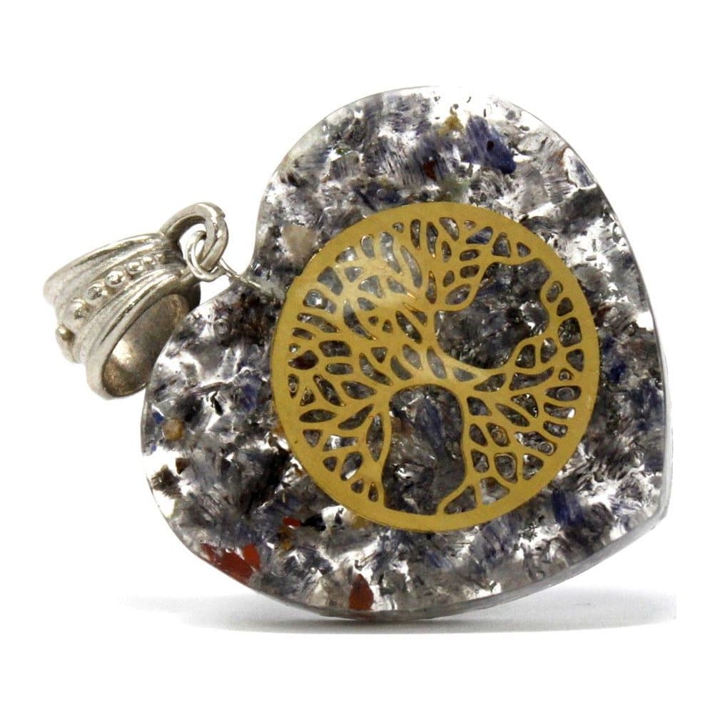 Orgonite pendant with a heart tree of life design