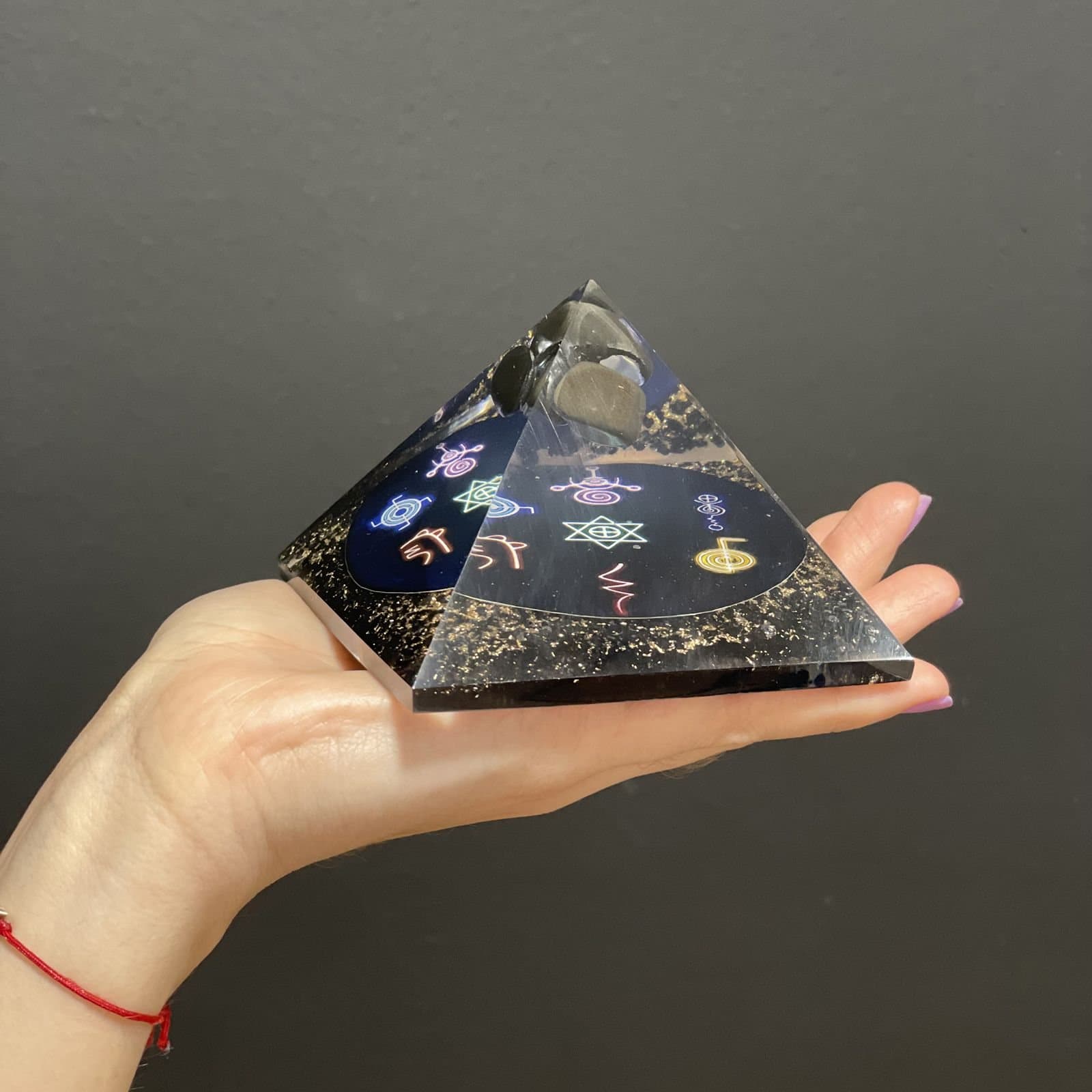 Midnight Reiki orgonite pyramid with gemstone chips