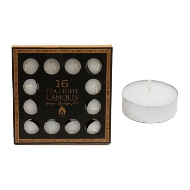 Pack of 16 tealight candles in metal cases