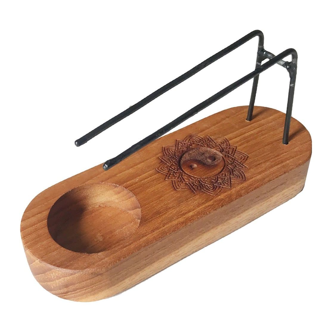 Teak wood palo santo heater with a Yin & Yang design