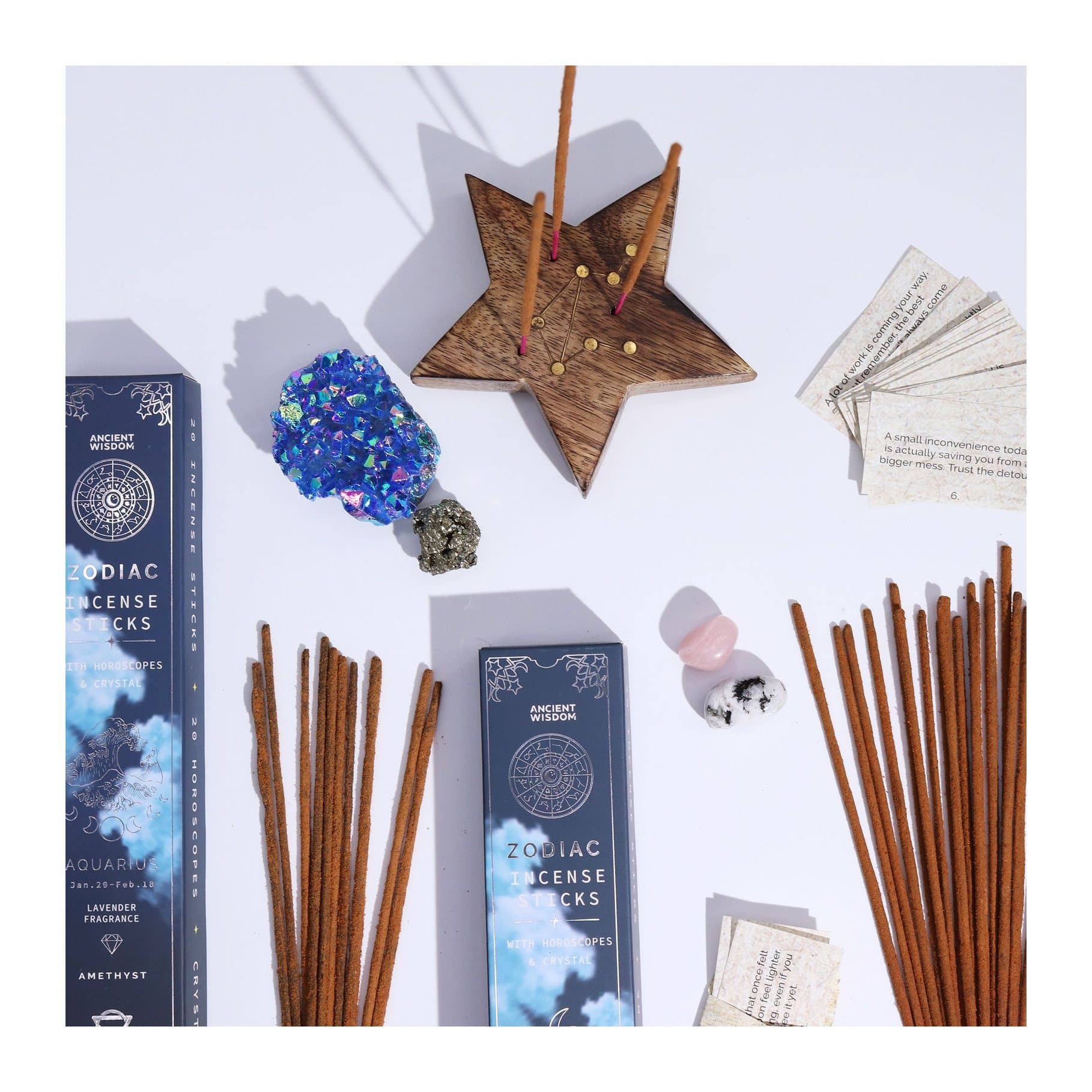 Palo santo zodiac incense set with sticks, gemstone and horoscope slips
