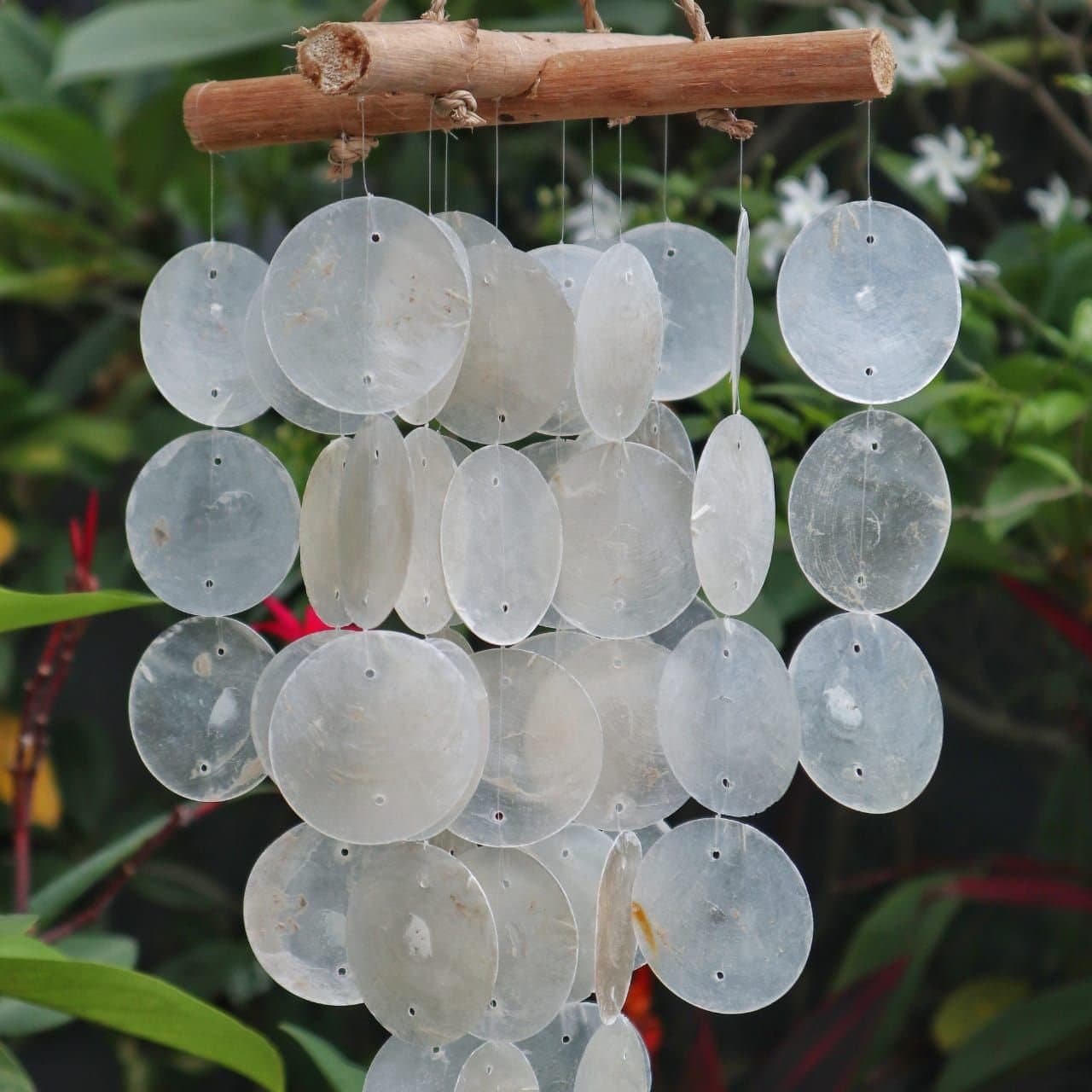 Pearl effect driftwood cross wind chime with Capiz shell