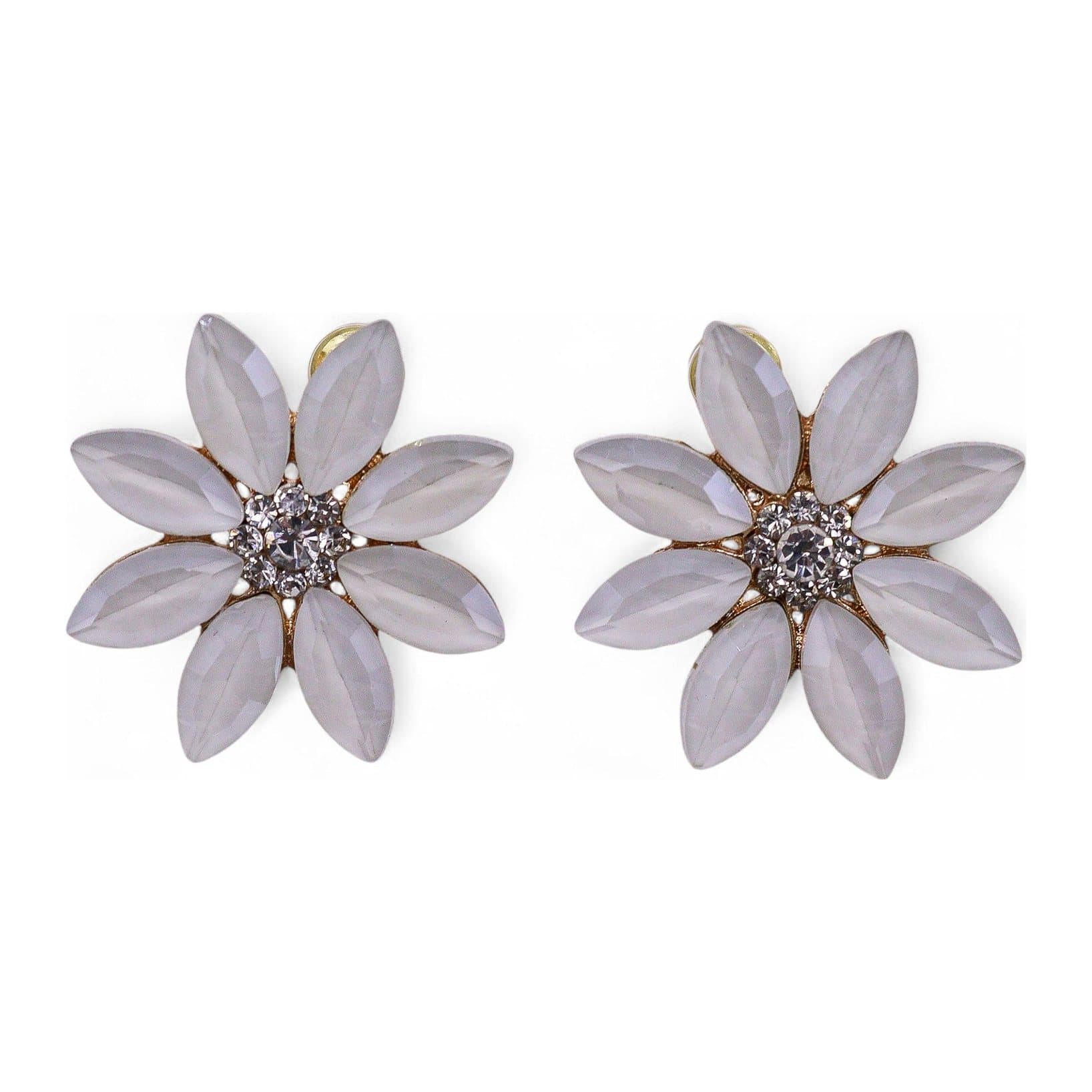Flower earrings with glass centres and polished steel
