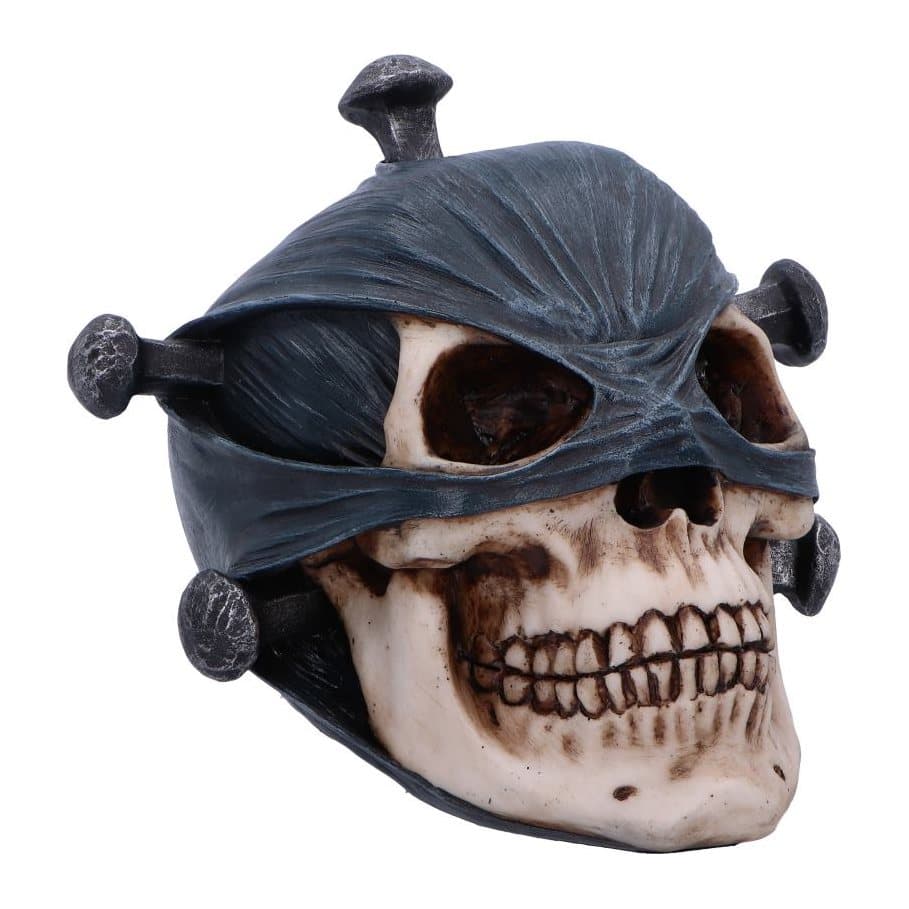 Gothic resin skull figurine with mask and nails