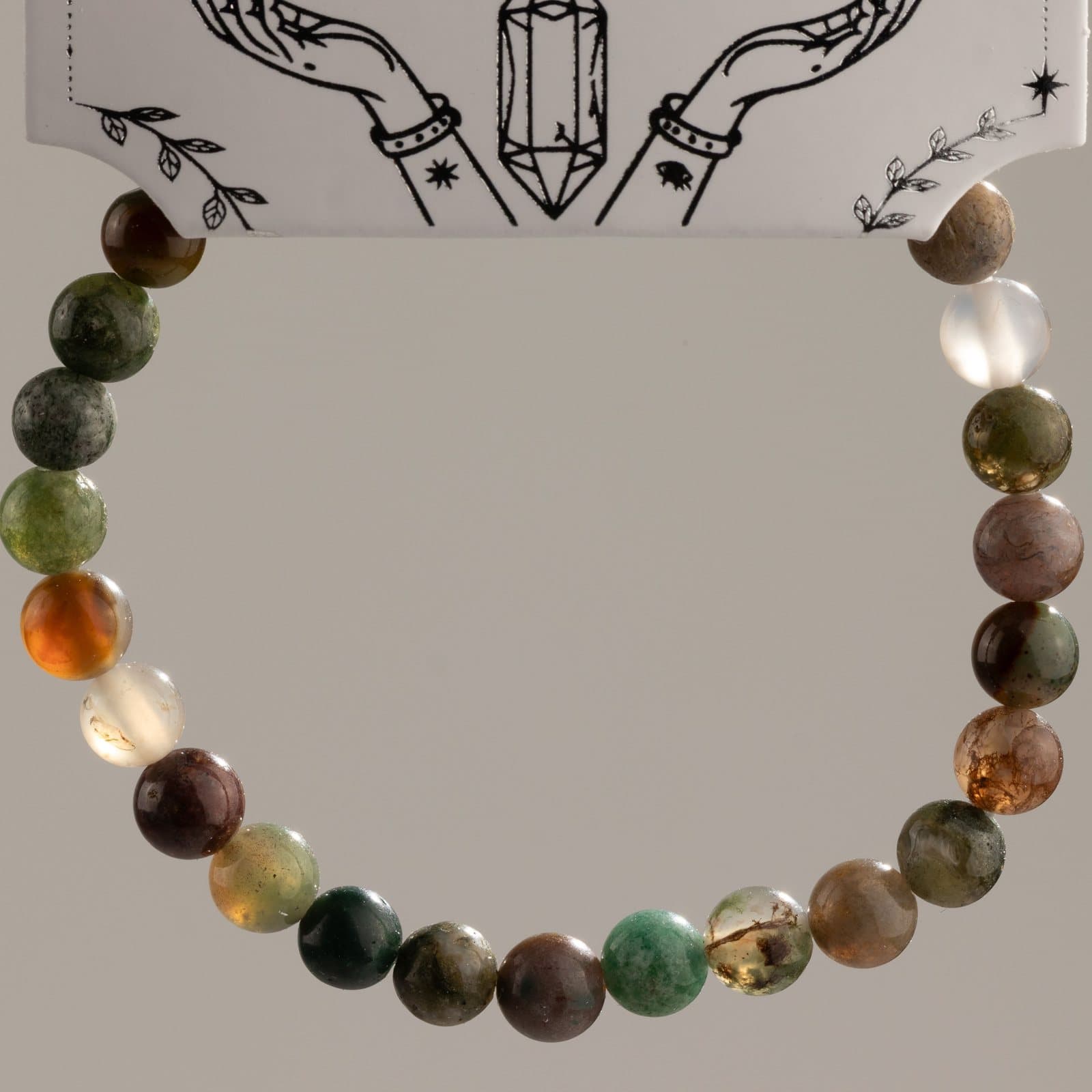 Moss agate bracelet with green and brown polished 6 mm beads
