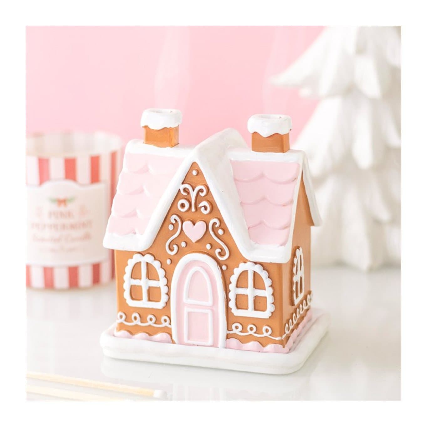 Pink gingerbread house incense cone burner