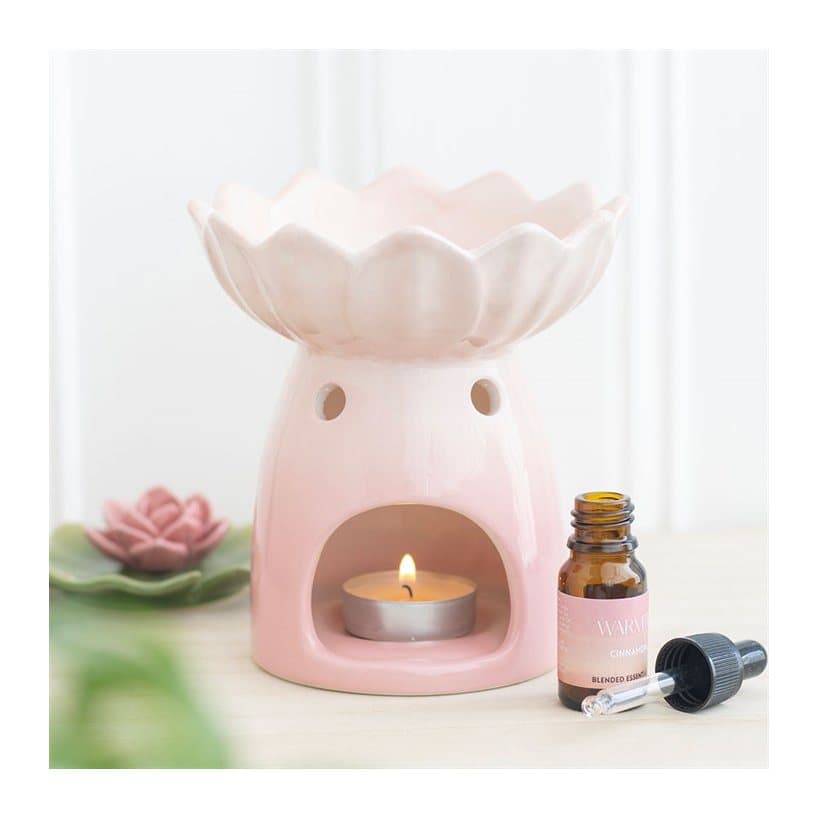 Pink ceramic water lily oil burner and wax warmer