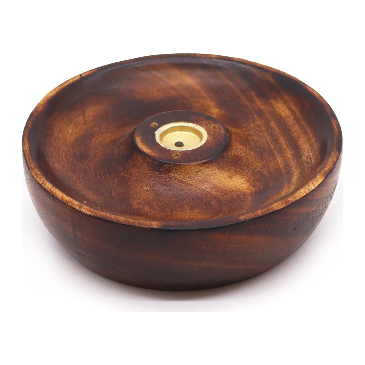 Plain mango wood disc incense holder for sticks and cones