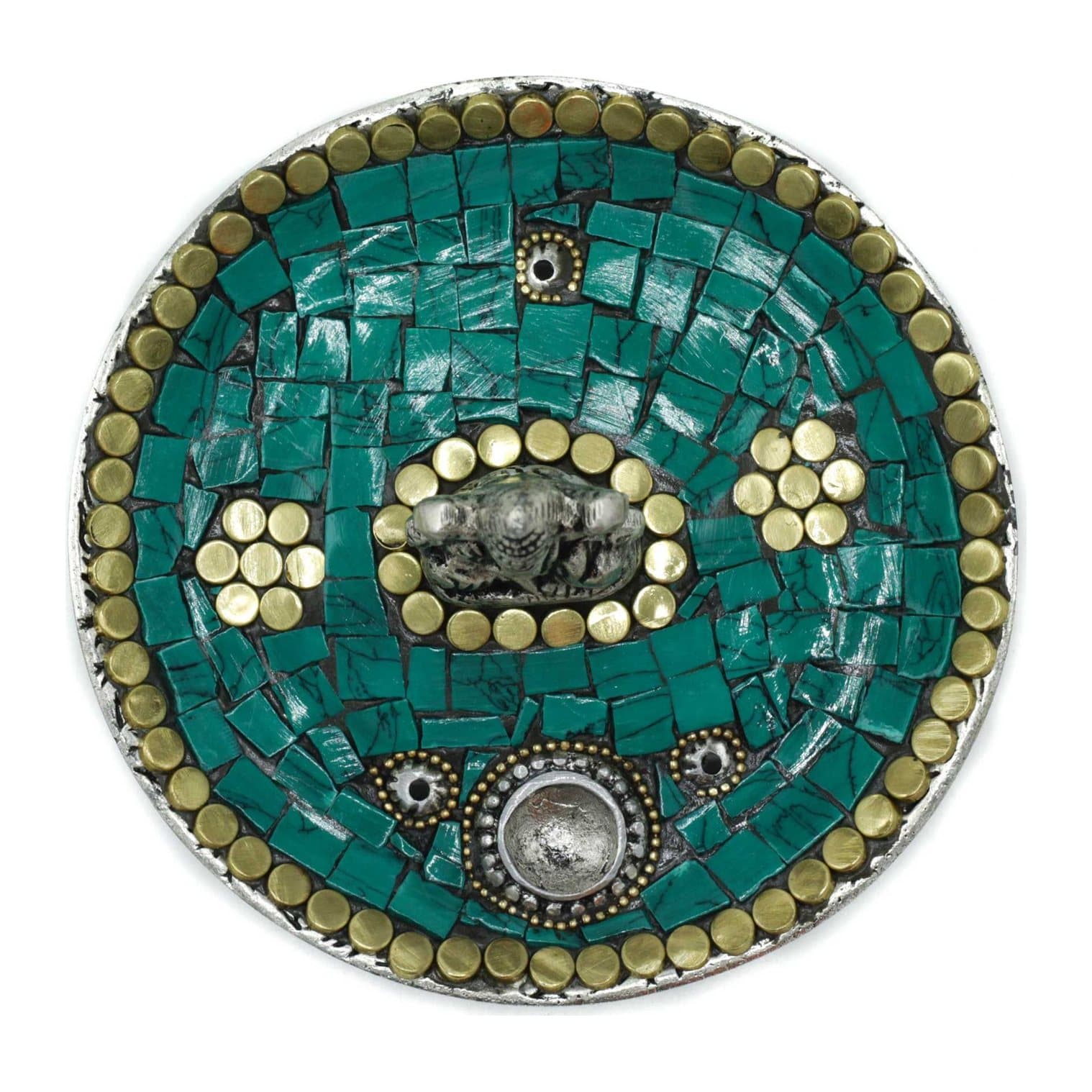 Mosaic incense holder plate with a Ganesh or Om design at the centre