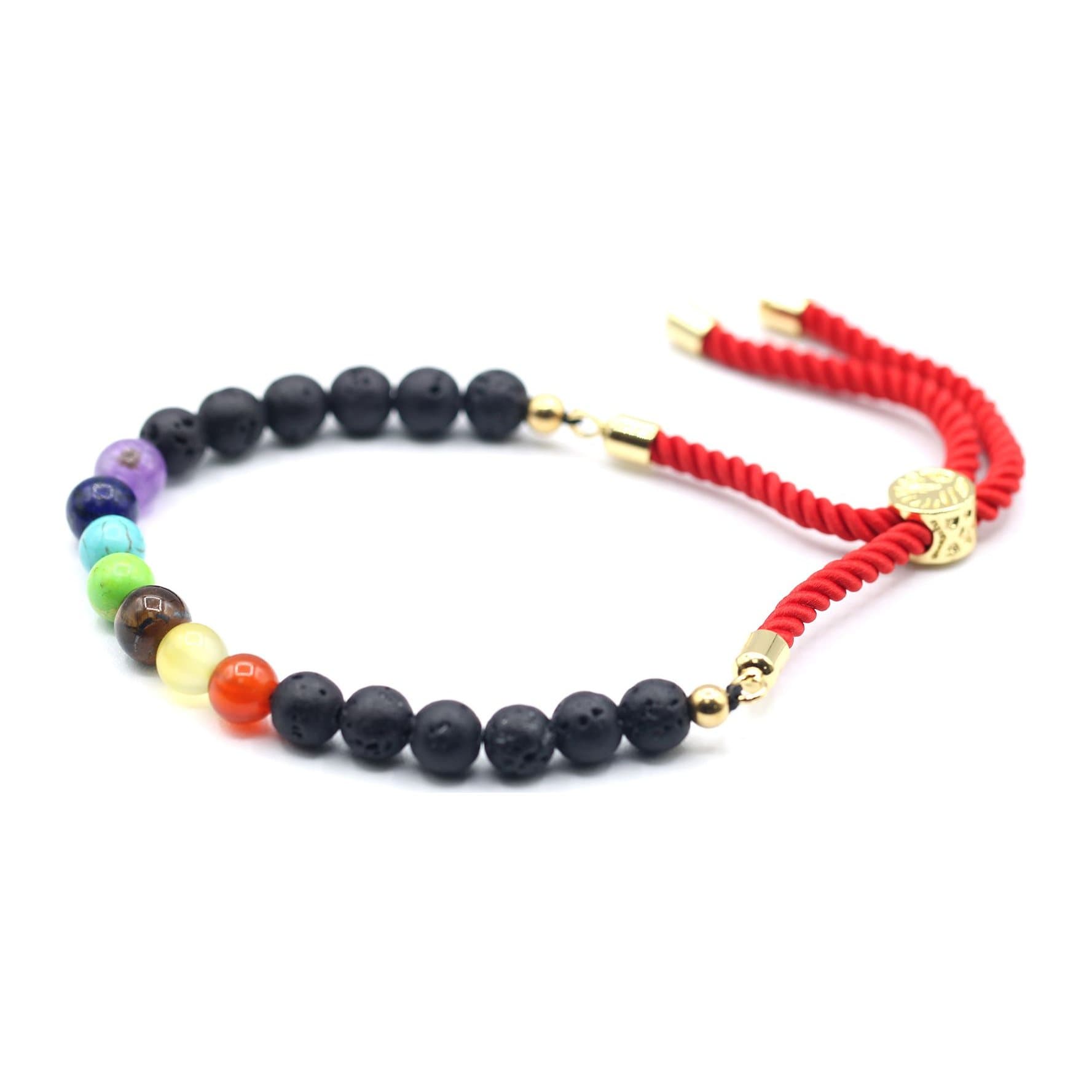 Chakra gemstone string bracelet with a sliding toggle