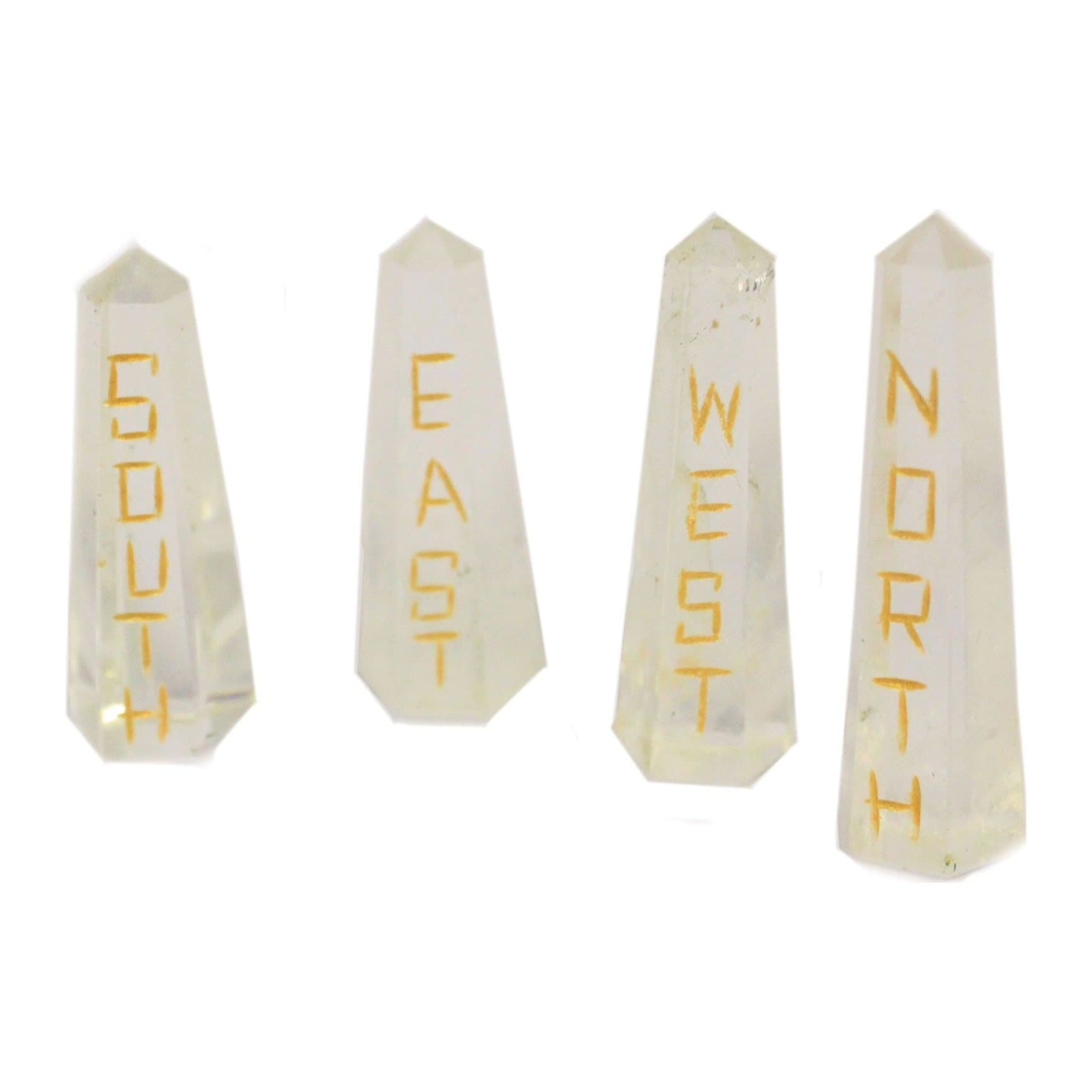 Four quartz crystal pieces engraved North, South, East and West