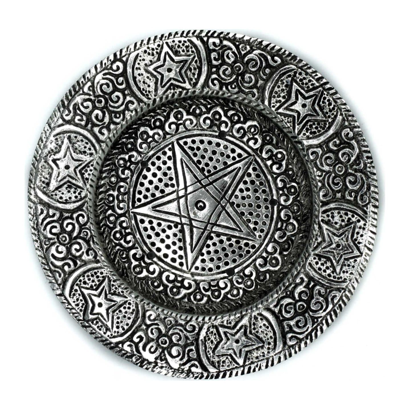 Polished aluminium pentagram incense holder