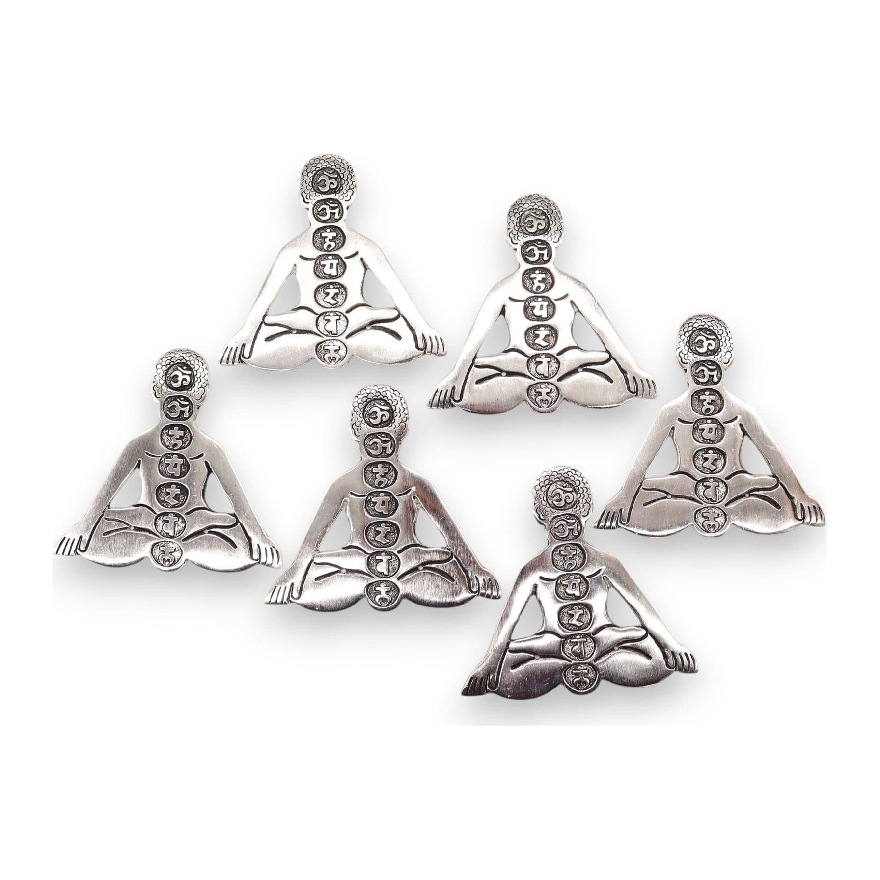Polished aluminium incense holder with seven chakra designs