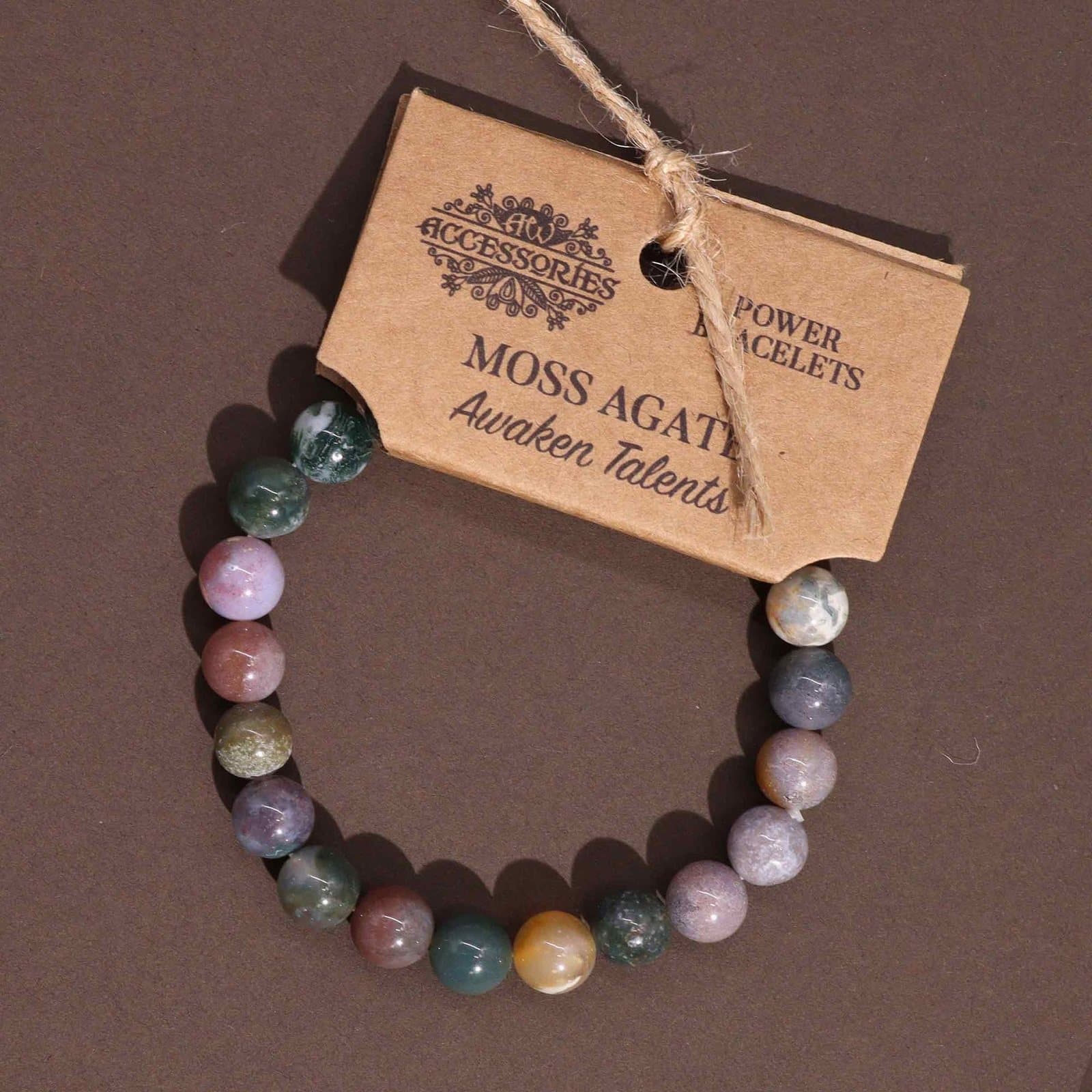 Moss agate gemstone bead stretch bracelet