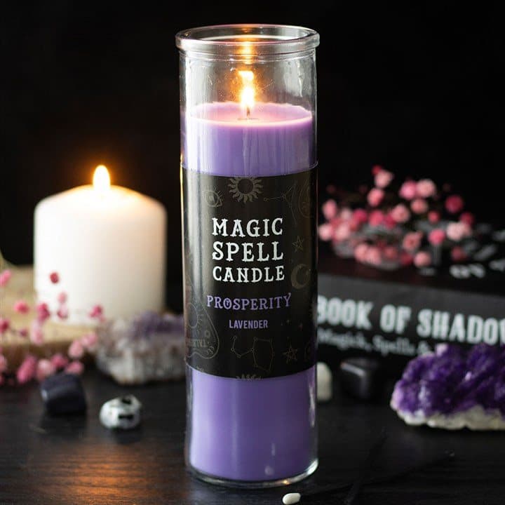Prosperity lavender magic spell tube candle with hang tag