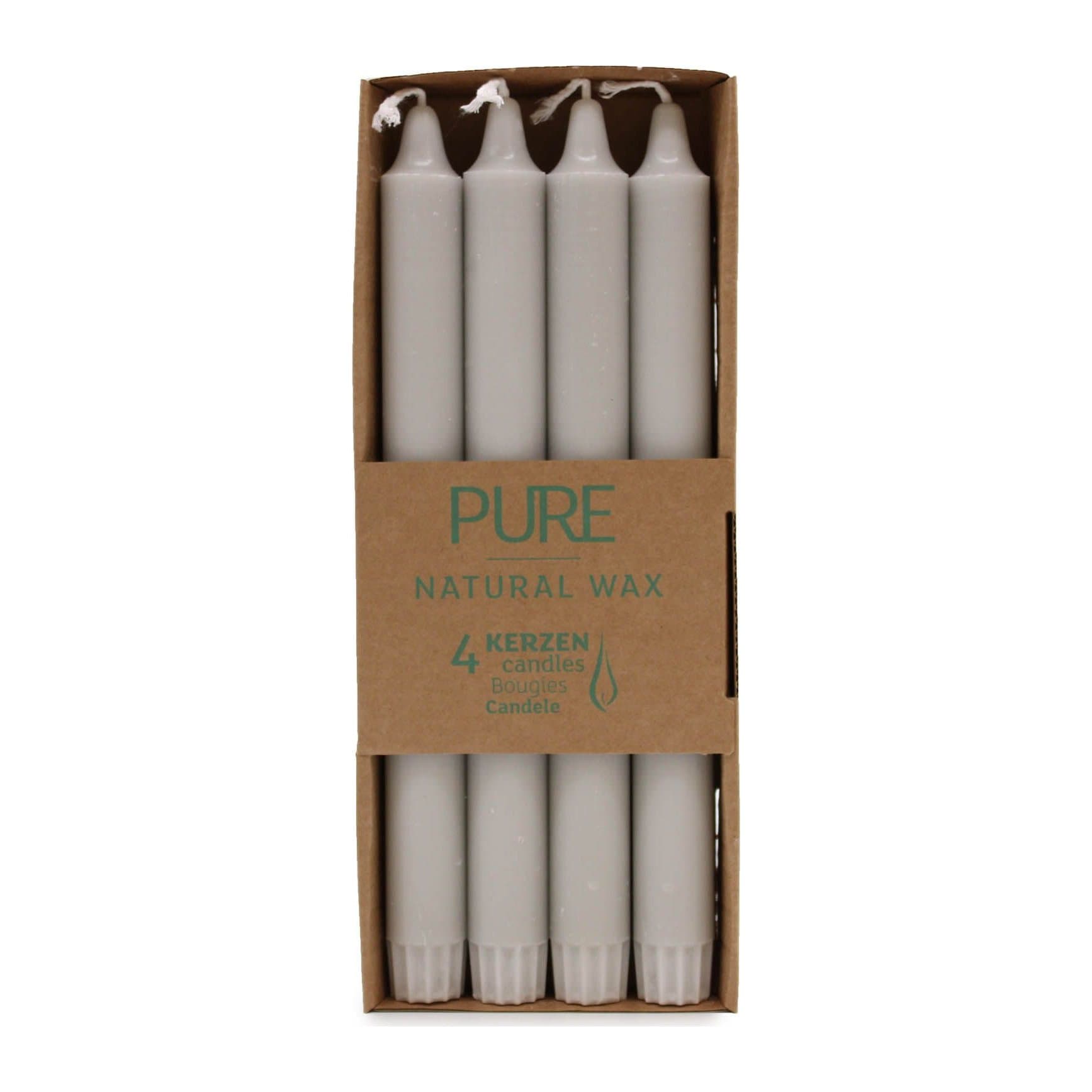 Silver grey dinner candles in a pack of four