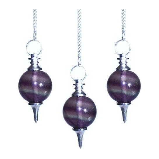 Purple fluorite sphere pendulum on a chain