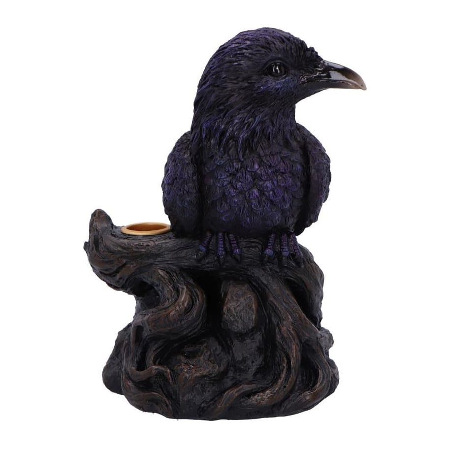 Purple and black raven figurine on a branch-like backflow incense burner