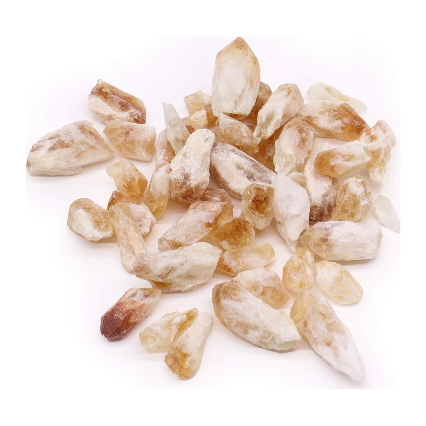 Raw golden citrine rough point crystals in a 500 g lot