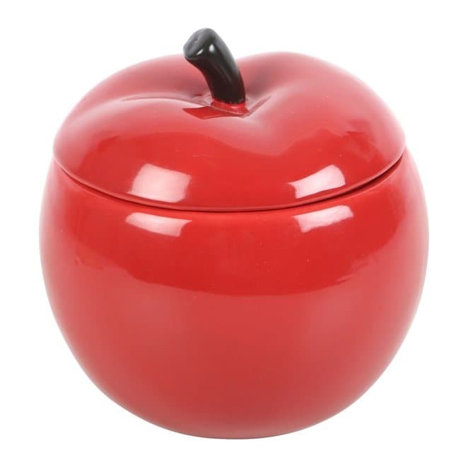 Red ceramic apple-shaped oil burner with lid