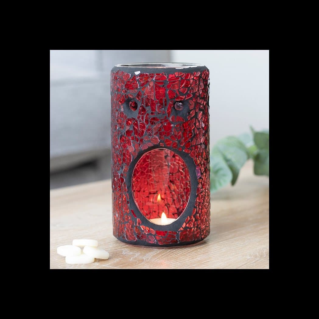 Red pillar shaped crackle glass oil burner and wax warmer