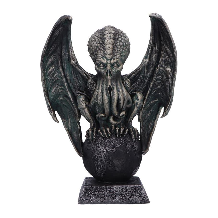 Winged Cthulhu ornament perched on a round boulder with skeletal webbed feet