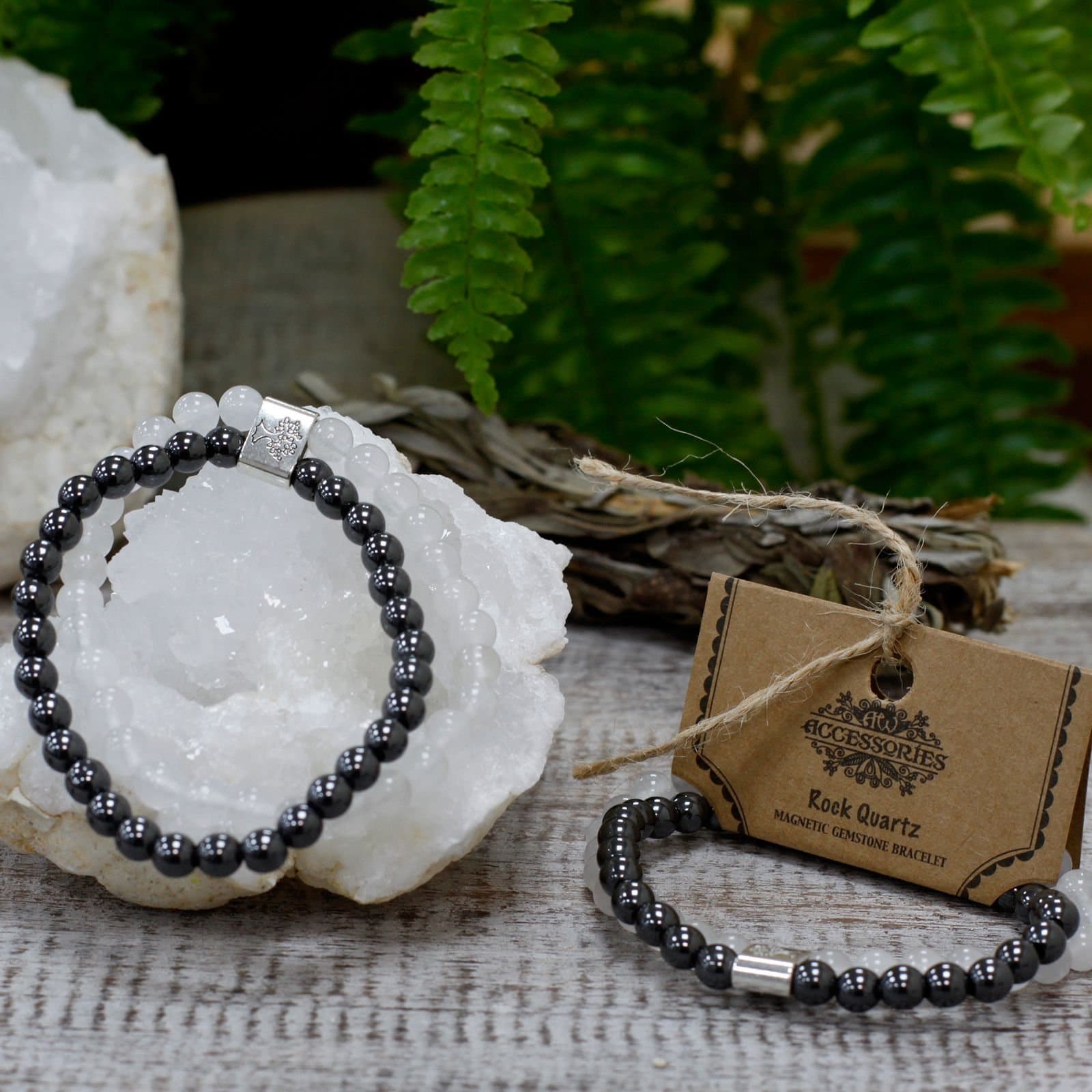 Rock quartz magnetic gemstone bracelet on elastic