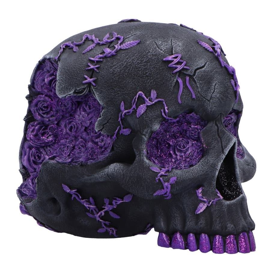 Matte black skull figurine with a sparkling purple geode design