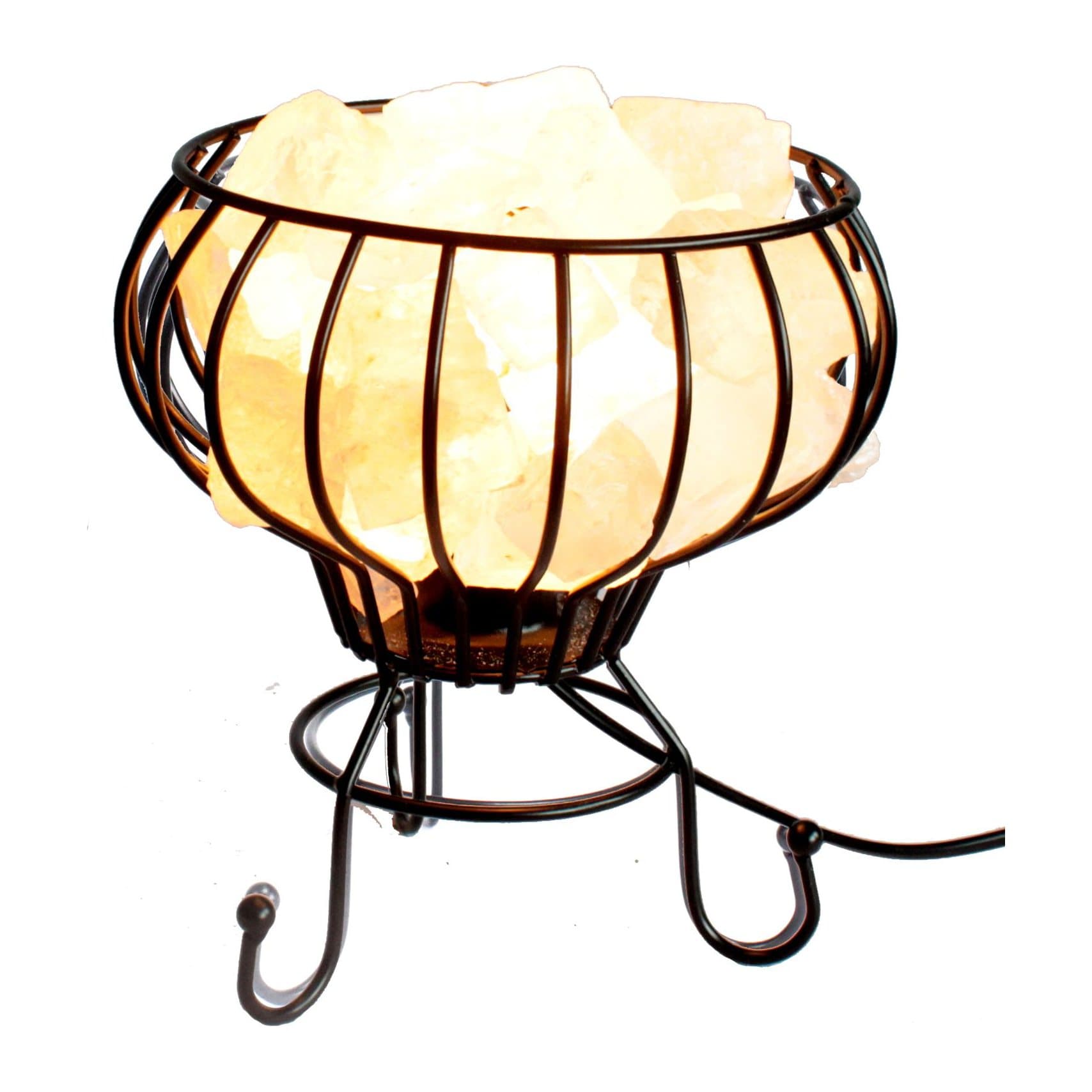 Salt rock brazier with white salt chunks, cable and bulb