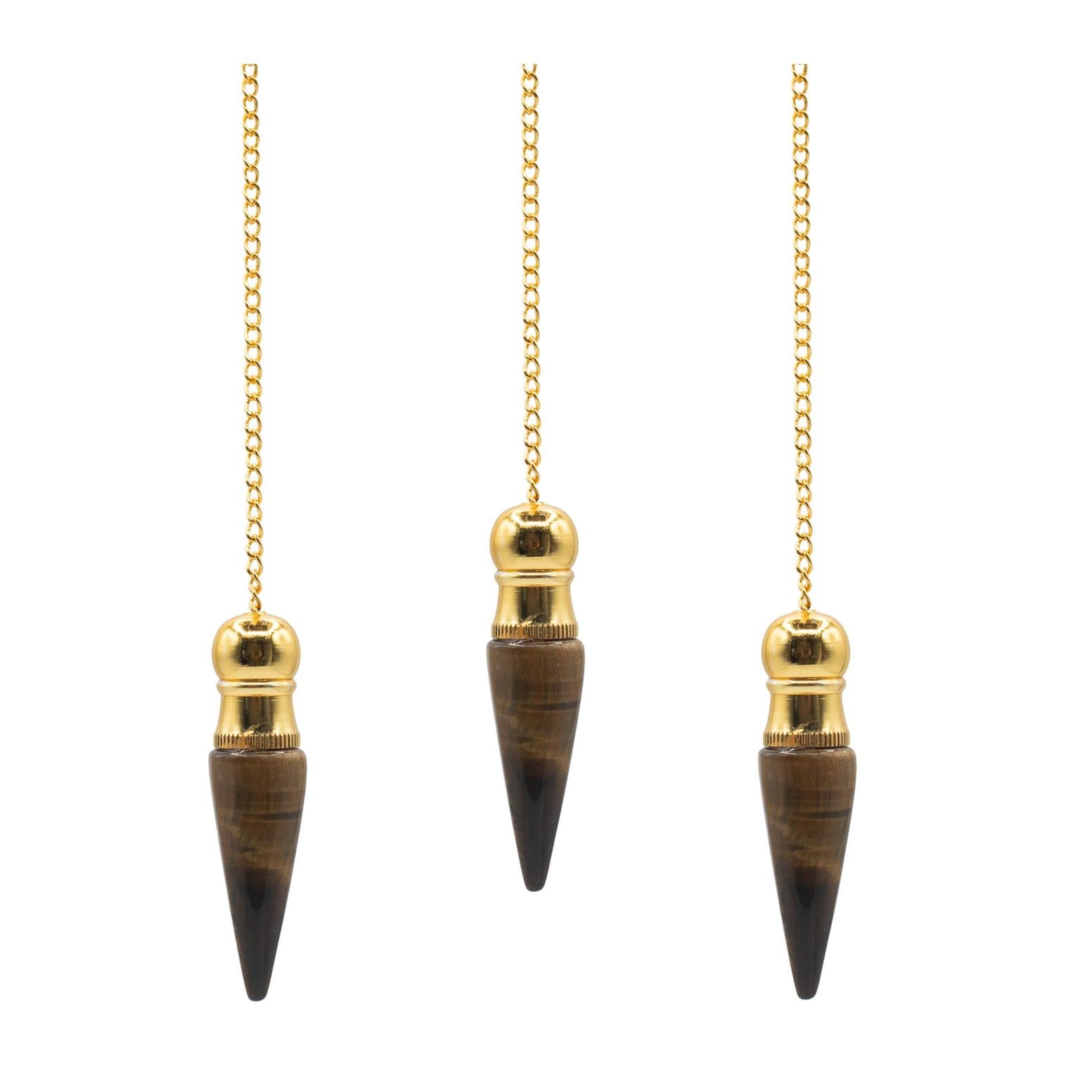 Gold-plated tiger eye pendulum with a smooth pointed shape