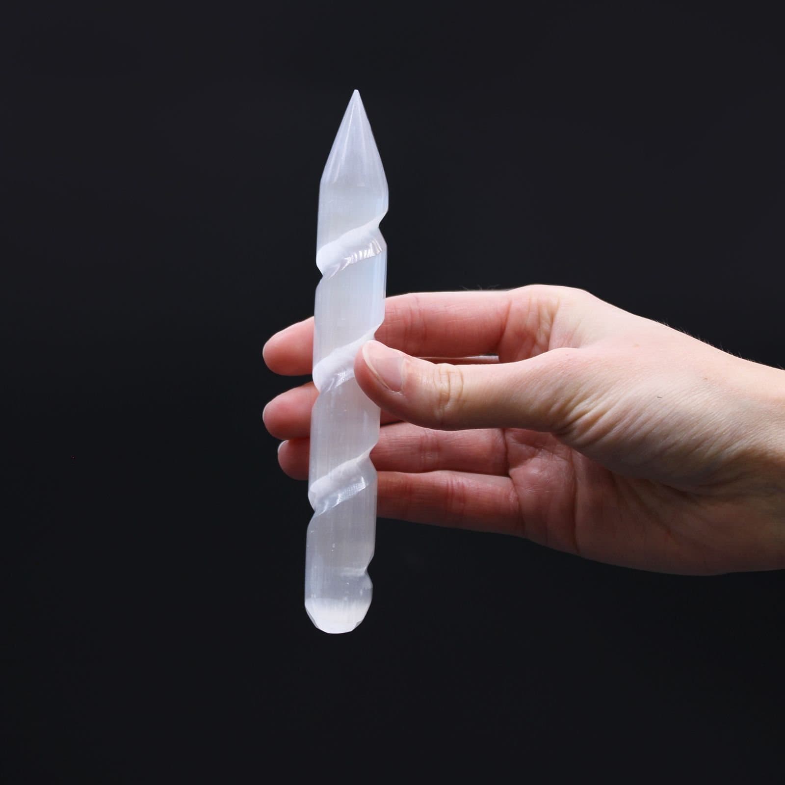 Selenite spiral wand with one pointed end