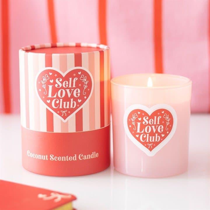 Self Love Club coconut scented candle in colour cardboard box