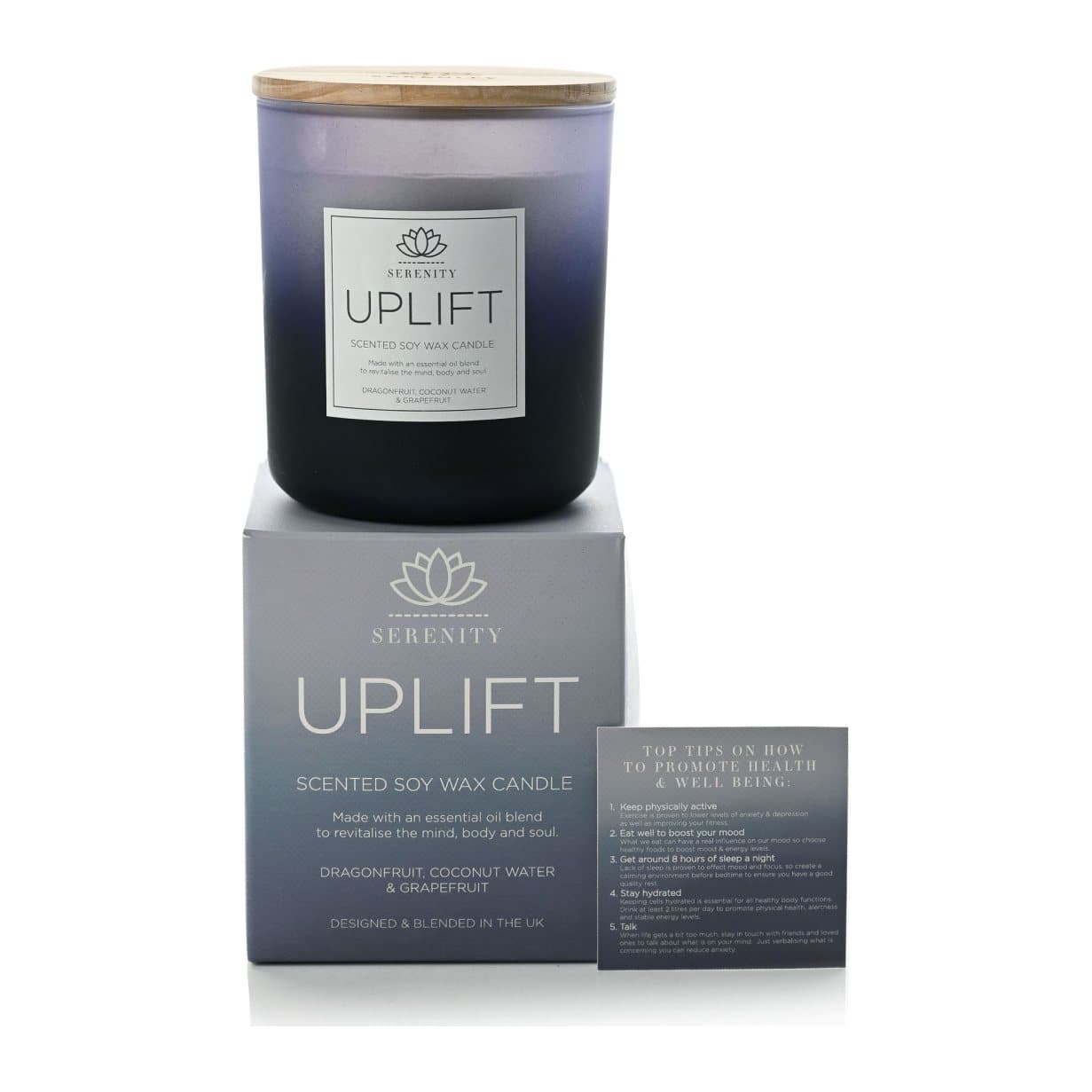 Ombre scented candle with a wooden lid and a gift box