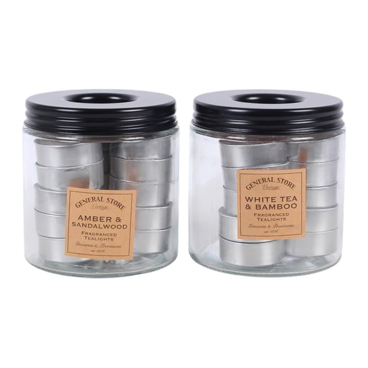 Glass jar holding 10 scented tealights