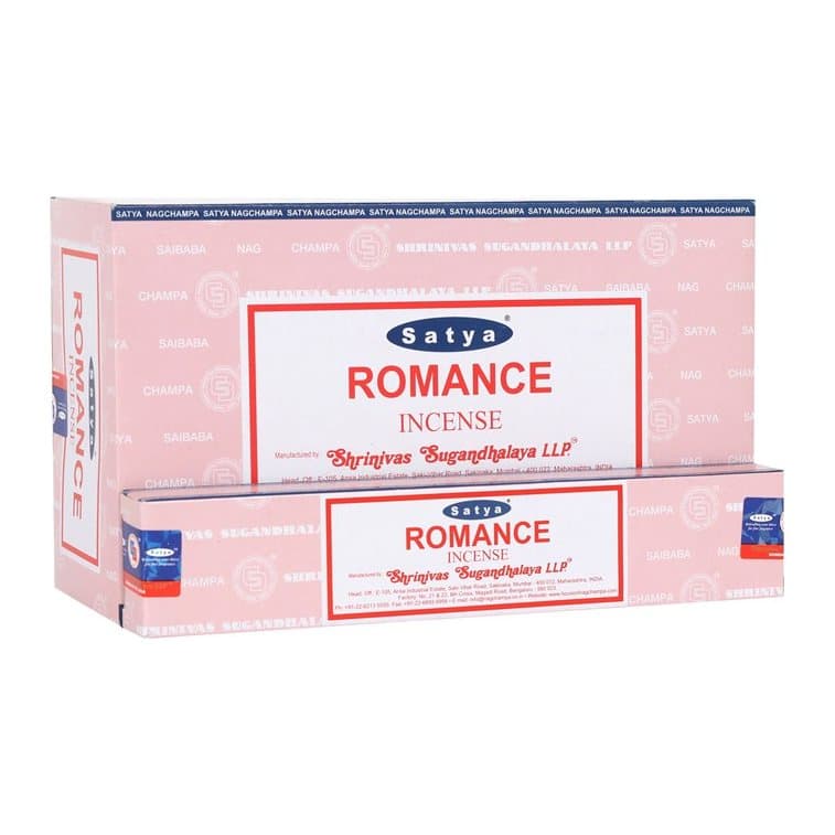 Colour box of 12 packs of Satya Romance incense sticks