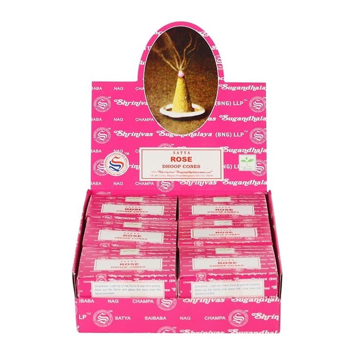 Display box of Satya rose dhoop incense cones