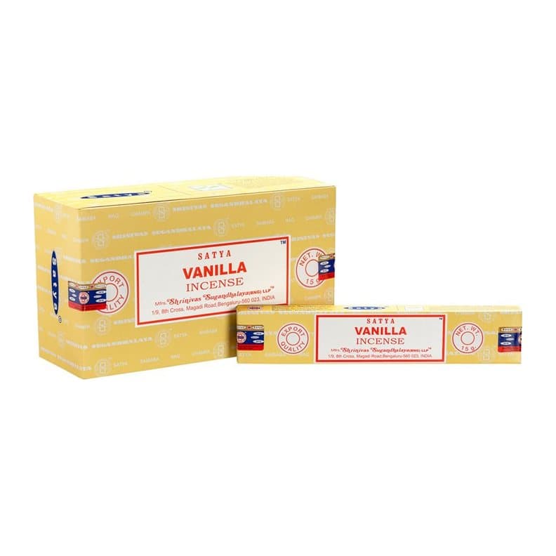 Box of 12 packs of Satya vanilla incense sticks