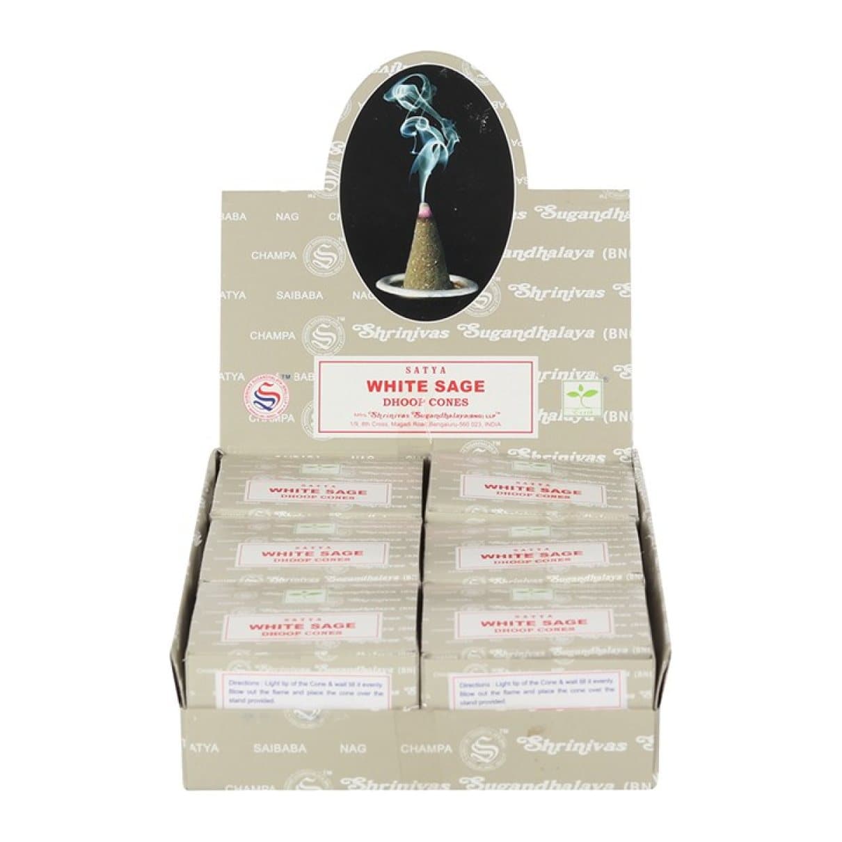 Display box of Satya white sage dhoop cones