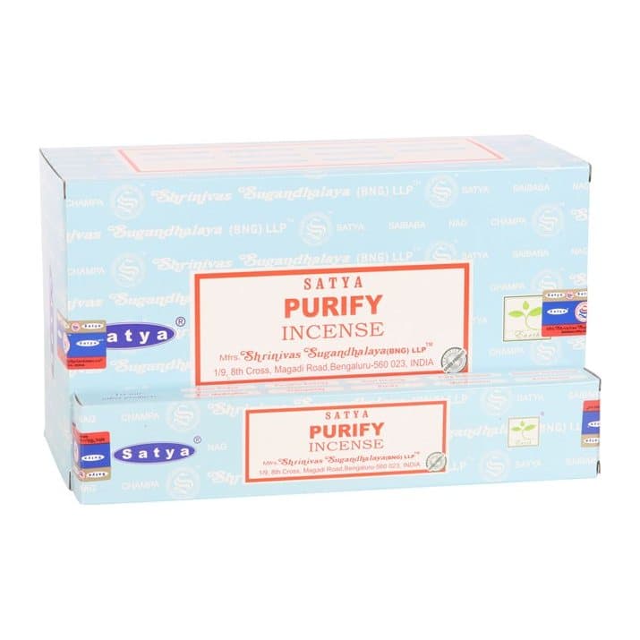 Box of 12 packs of Satya white sage and palo santo incense sticks