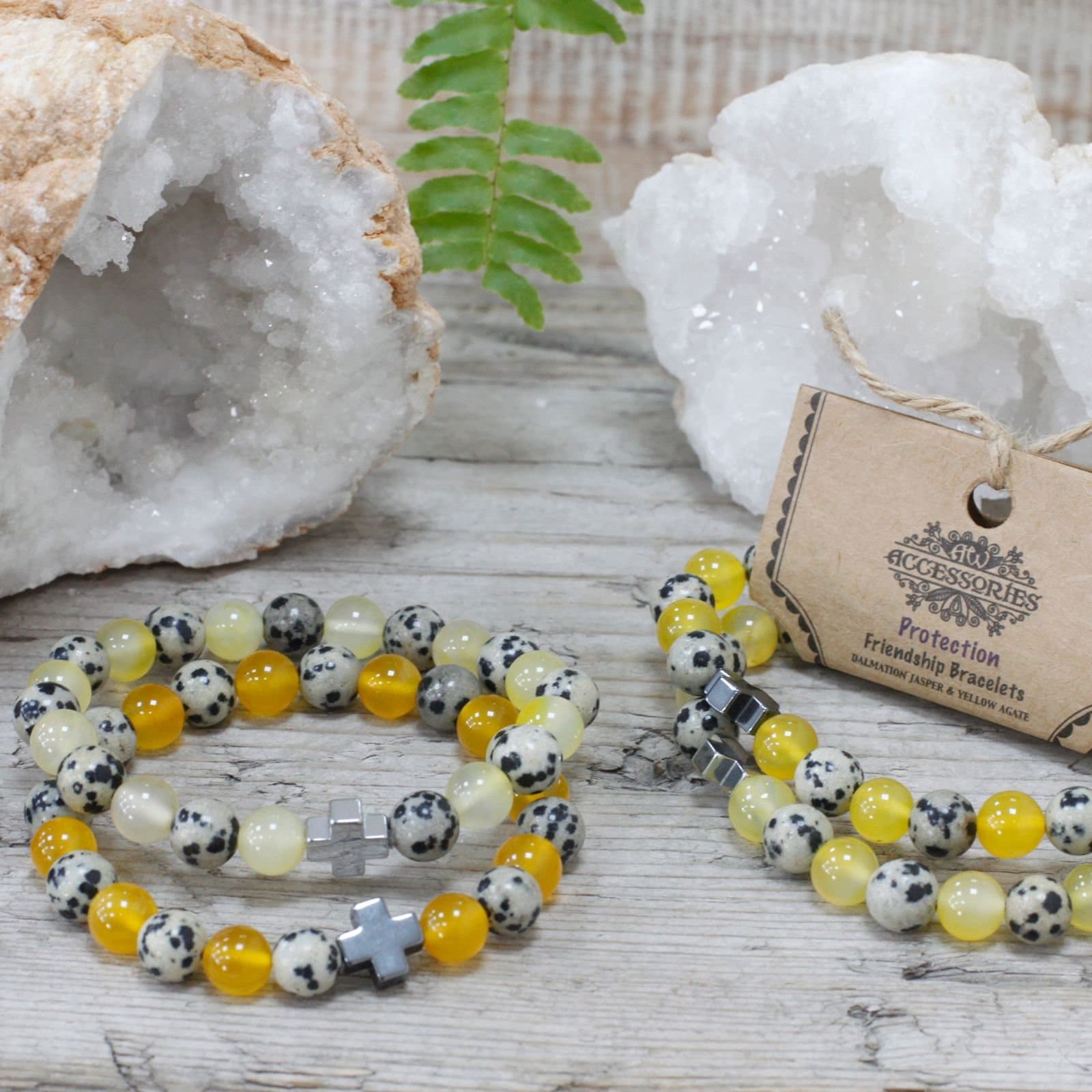 Two gemstone friendship bracelets in Dalmatian jasper and yellow agate