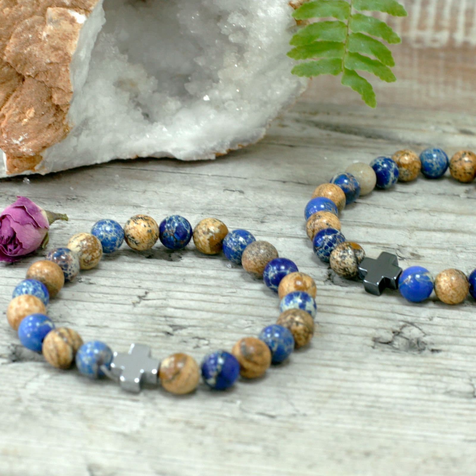 Two stretch bracelets made of sodalite and picture stone beads