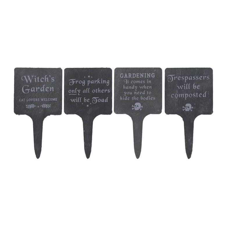 Set of four slate gothic garden signs