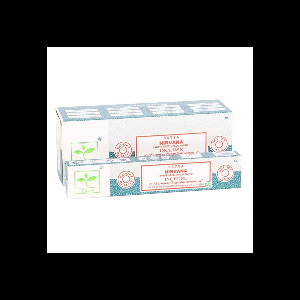 Display box of six packs of Satya Earth Nirvana incense sticks