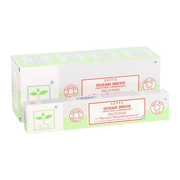 Display box of six packs of Satya Earth Ocean Drive incense sticks