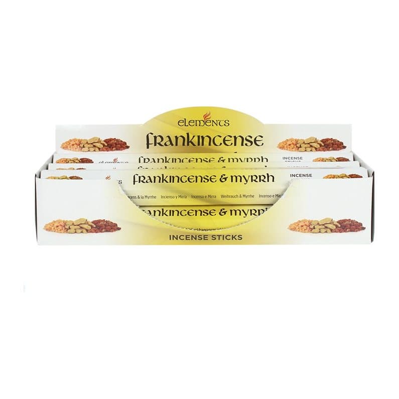 Display box of 6 packs of Elements frankincense and myrrh incense sticks