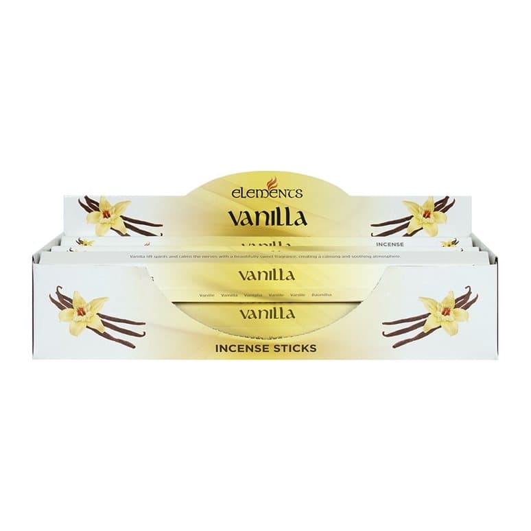 Box of six packs of Elements vanilla incense sticks