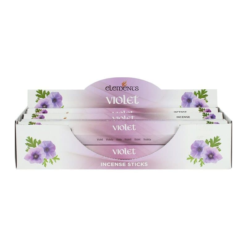 Box of six packs of Elements violet incense sticks