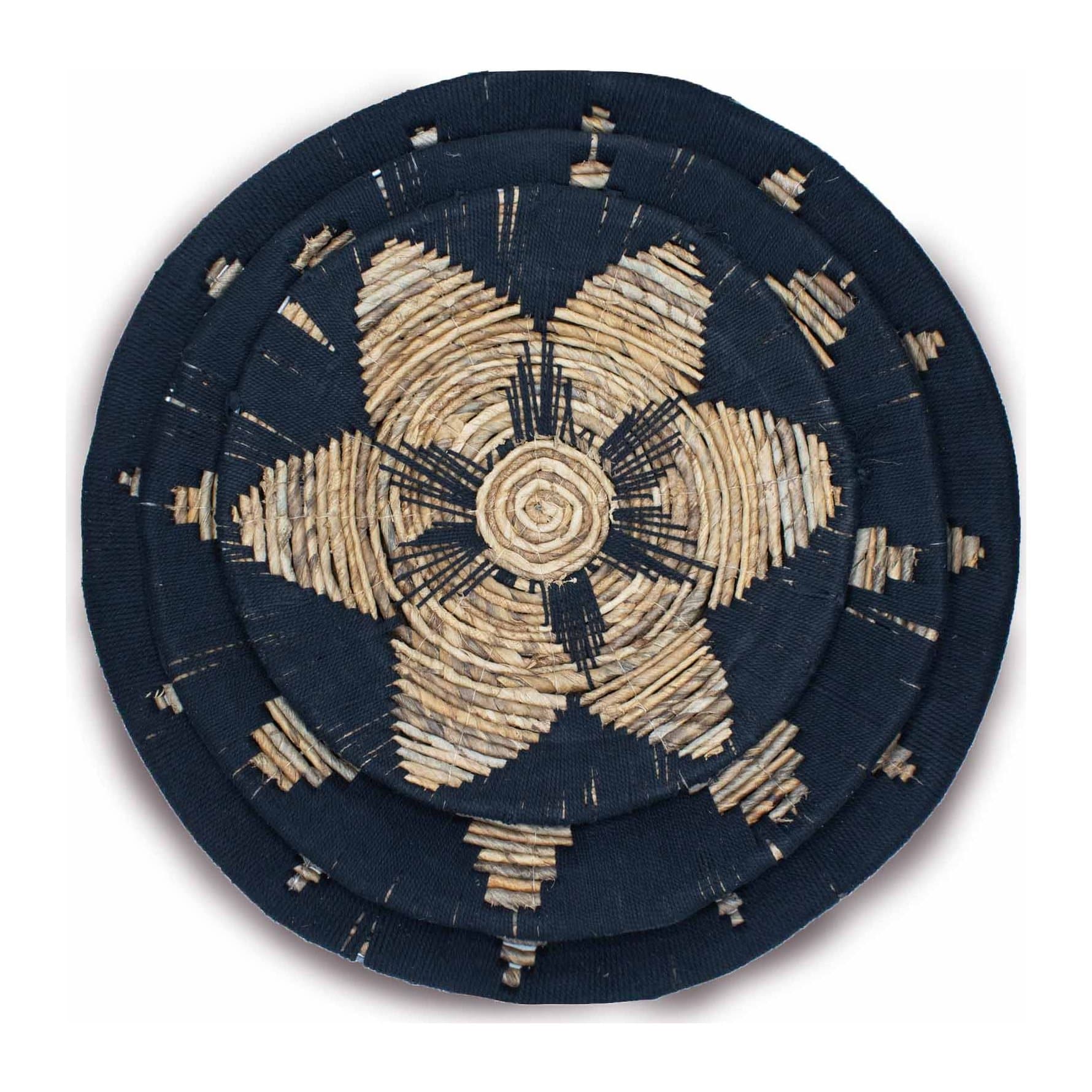 Set of three seagrass bowls wall hanging in black or cream